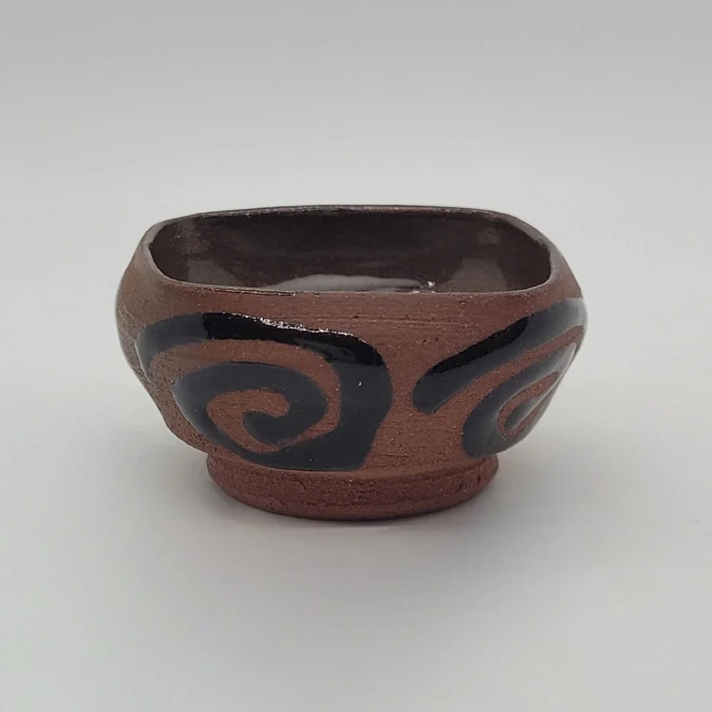 Kyoto Kiyomizu-yaki Japanese Studio Pottery Tea Bowl Brown Black Swirl Chawan